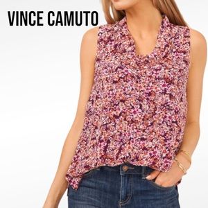 VINCE CAMUTO Floral Cowl Neck Lined Tank Top Size Large EUC
